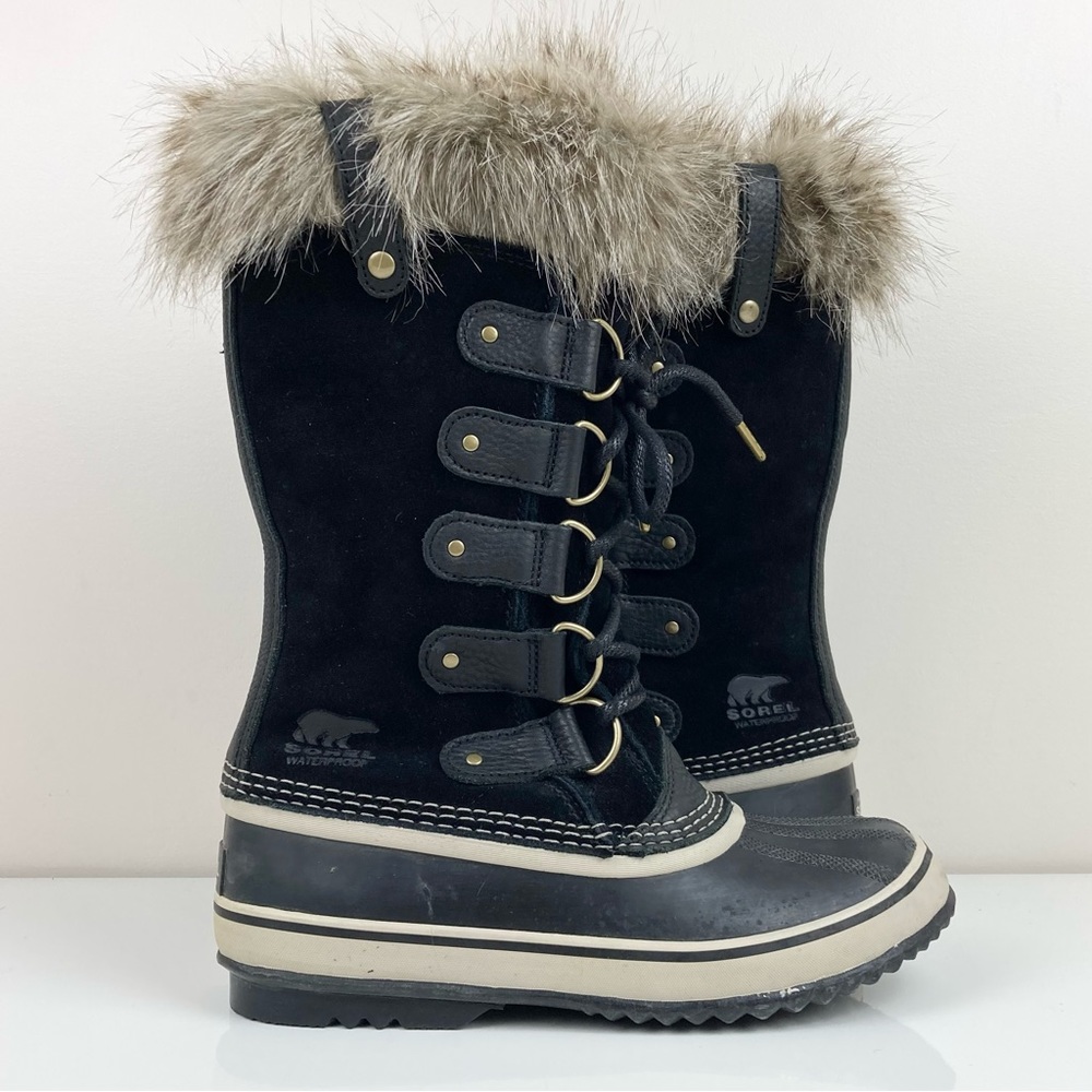 Sorel Women’s Joan Of Arctic Tall Faux Fur Black Suede Winter Snow Boots Size 8
